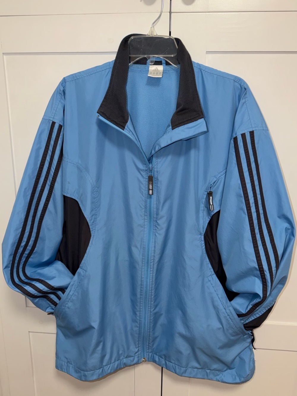 Adidas Light Blue and Black Men's Windbreaker Jacket. Size-L